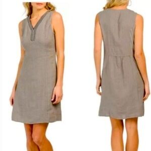 Lina Tomei Italy Beige 100% Linen Sheath Embellished V- Neck, size M